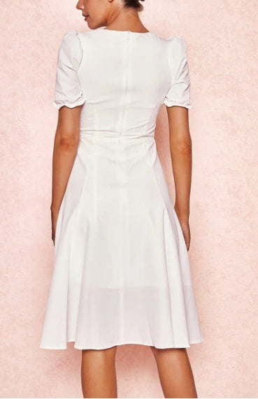 Linen Puff Sleeve Prom Dress With Square