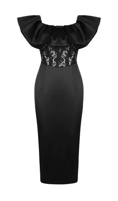 Sleeveless Off-the-Shoulder Lace Prom Dress With Back Slit