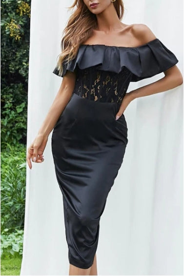 Sleeveless Off-the-Shoulder Lace Prom Dress With Back Slit
