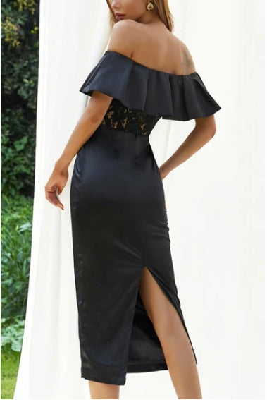 Sleeveless Off-the-Shoulder Lace Prom Dress With Back Slit