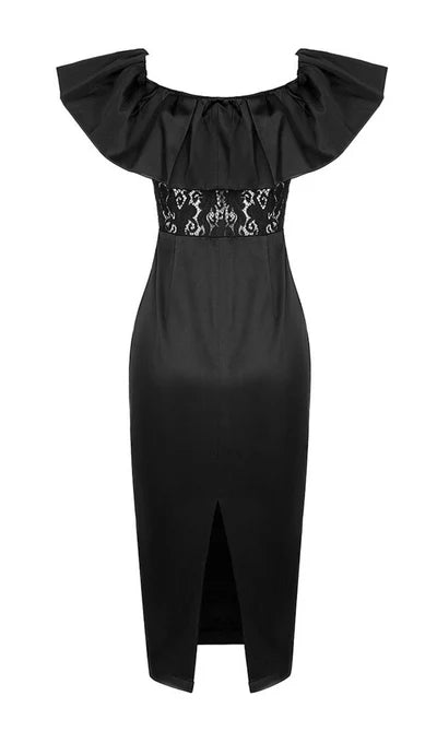 Sleeveless Off-the-Shoulder Lace Prom Dress With Back Slit