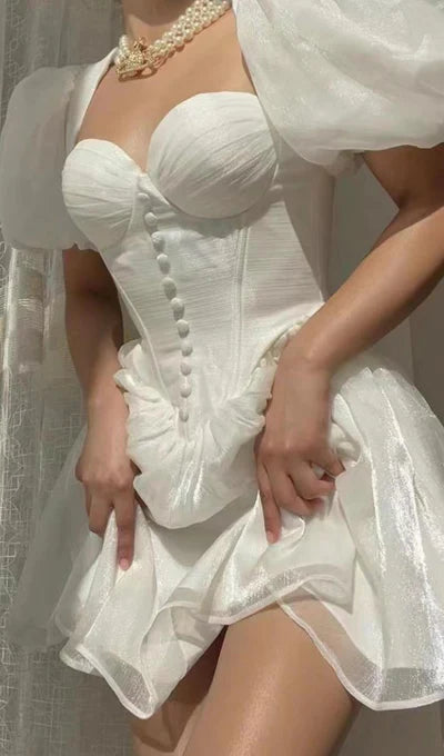 Tulle Off-the-Shoulder Strapless Puff Sleeve Corset Prom Dress