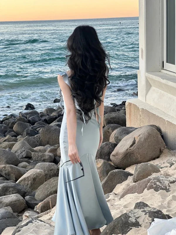 Vestido de fiesta de verano para mujer con tirantes finos de satén vintage