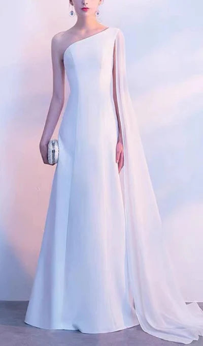 One-Shoulder Fishtail Prom Dress With Side Tulle