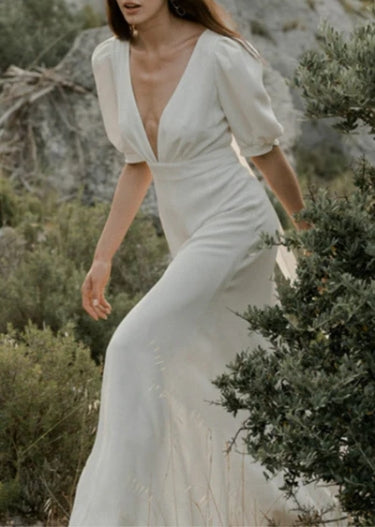 A-line Deep V High Split Maxi Prom Dress