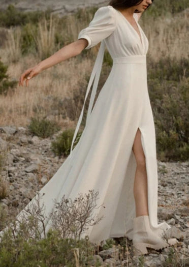 A-line Deep V High Split Maxi Prom Dress