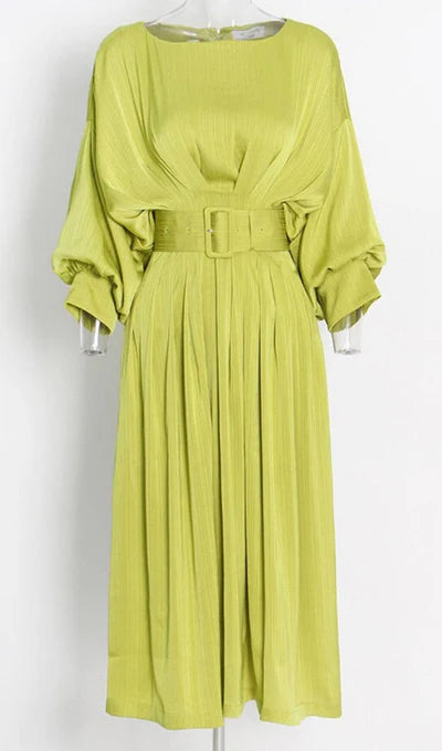 Ruched Satin Prom Dress With Long Sleeves