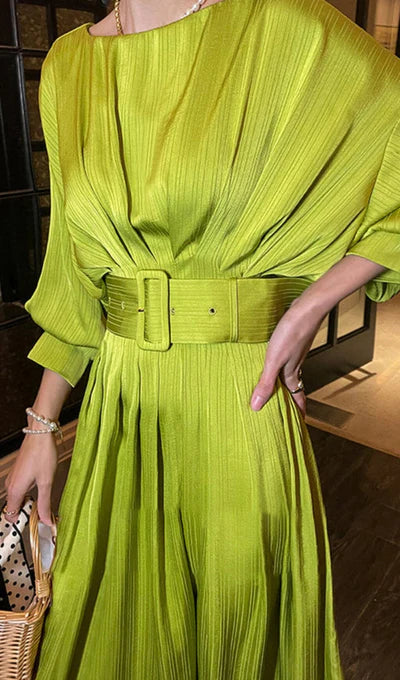 Ruched Satin Prom Dress With Long Sleeves