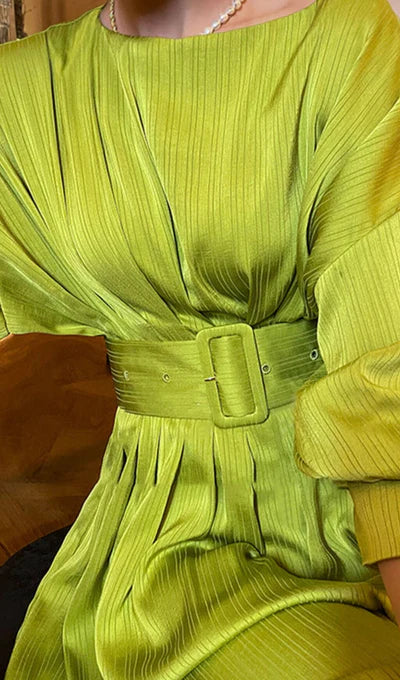 Ruched Satin Prom Dress With Long Sleeves