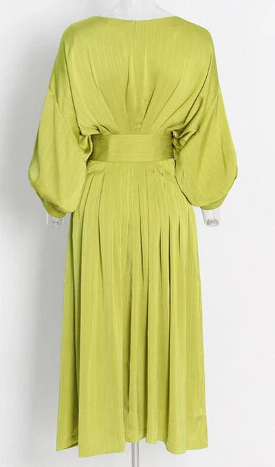 Ruched Satin Prom Dress With Long Sleeves