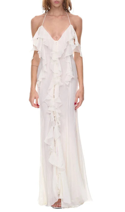 Off-the-Shoulder Thigh Slit Lace Prom Dress