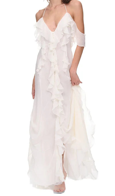 Off-the-Shoulder Thigh Slit Lace Prom Dress