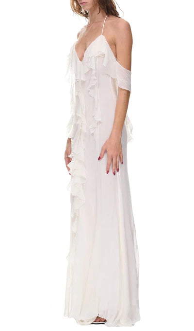 Off-the-Shoulder Thigh Slit Lace Prom Dress