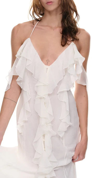 Off-the-Shoulder Thigh Slit Lace Prom Dress