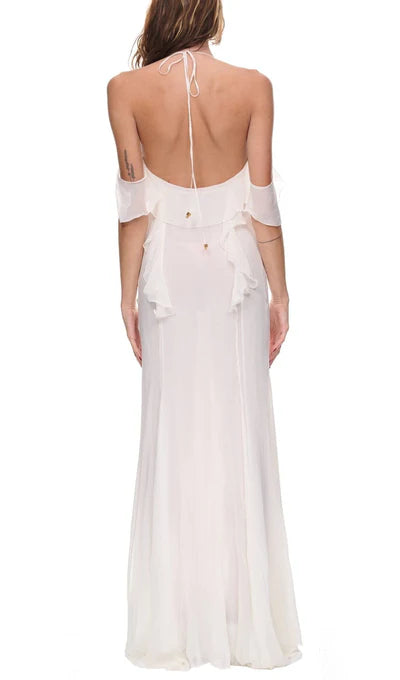 Off-the-Shoulder Thigh Slit Lace Prom Dress