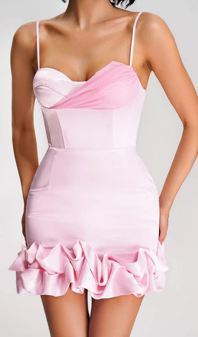 Spaghetti Straps Ruffled Corset Prom Dress