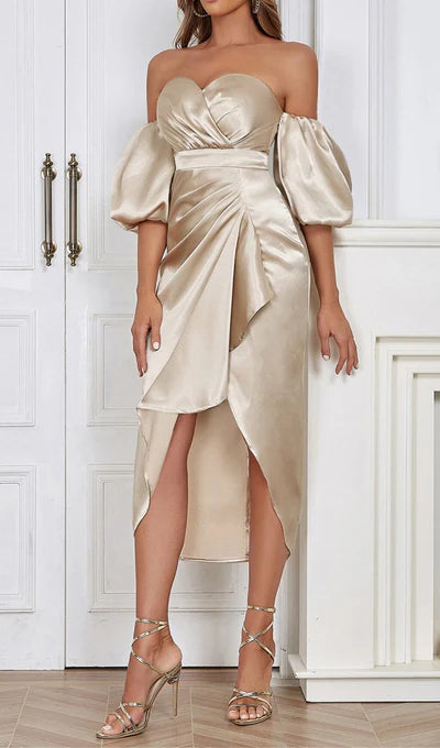 Off-the-Shoulder Satin Draping Prom Dress