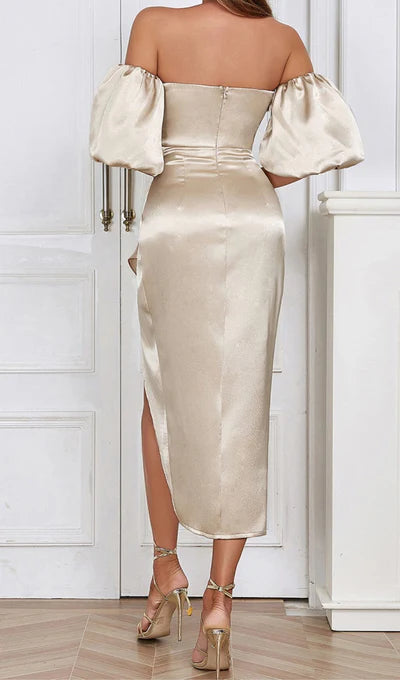 Off-the-Shoulder Satin Draping Prom Dress