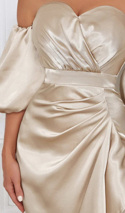 Off-the-Shoulder Satin Draping Prom Dress