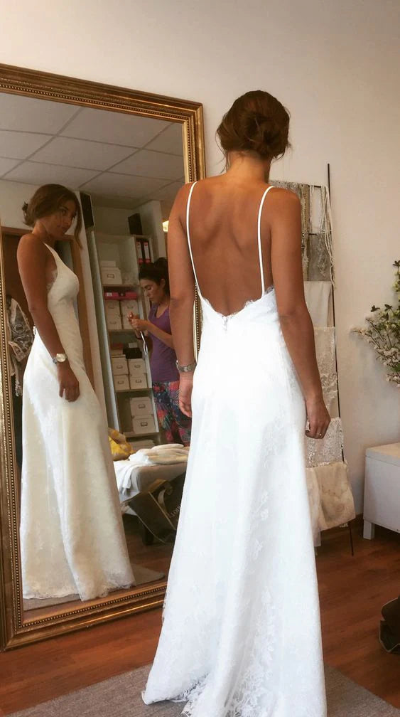 Spaghetti Straps Backless Party Prom Gown
