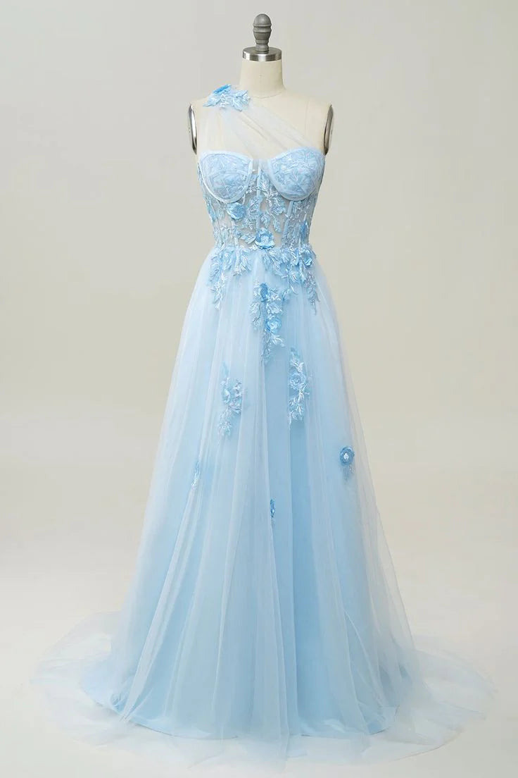Robe de bal longue trapèze asymétrique avec appliqués
