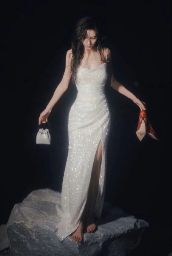 Robe de bal longue et sexy à bretelles spaghetti