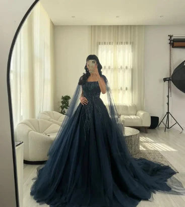 Vestido de noche de fiesta con bordado de cuentas y lentejuelas de corte A