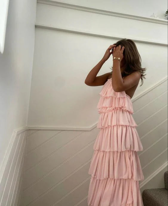 Robe de bal dos nu à bretelles spaghetti 