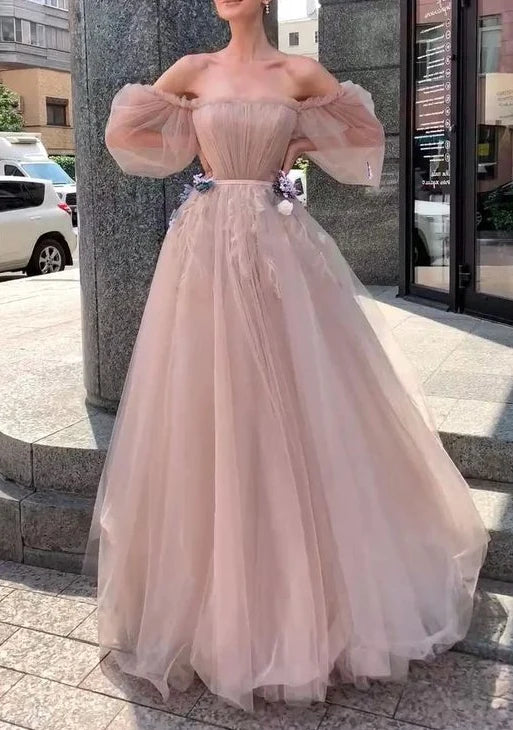 Robe de bal longue et élégante, sexy et à épaules dénudées