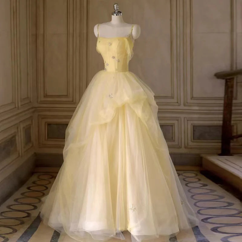 A-line Spaghetti Straps Multi Layer Simple Senior Party Dress