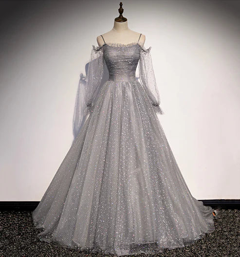 Vestido de fiesta largo de tul con lentejuelas y corte A