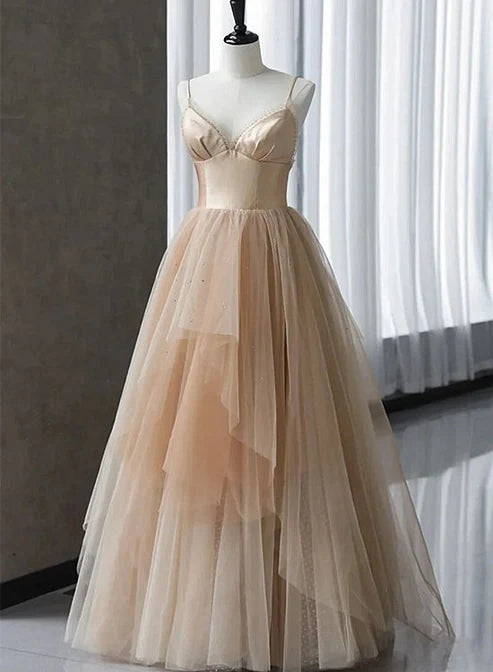 Tulle Gradient Spaghetti Straps Backless Prom Dress
