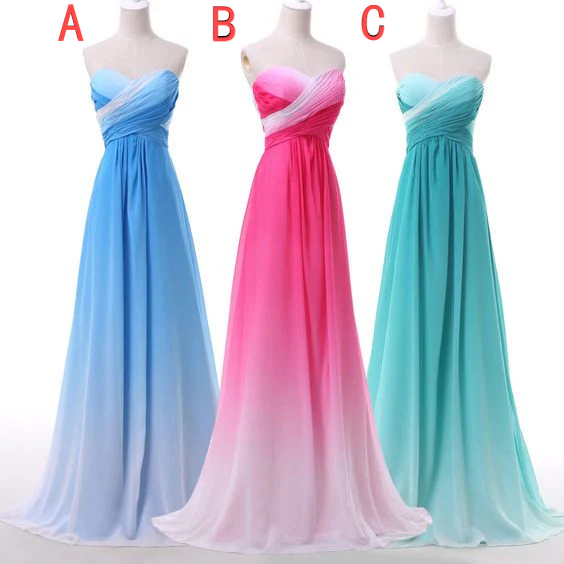 Elegant Strapless Sweetheart Gradient Chiffon Prom Dresses ﻿
