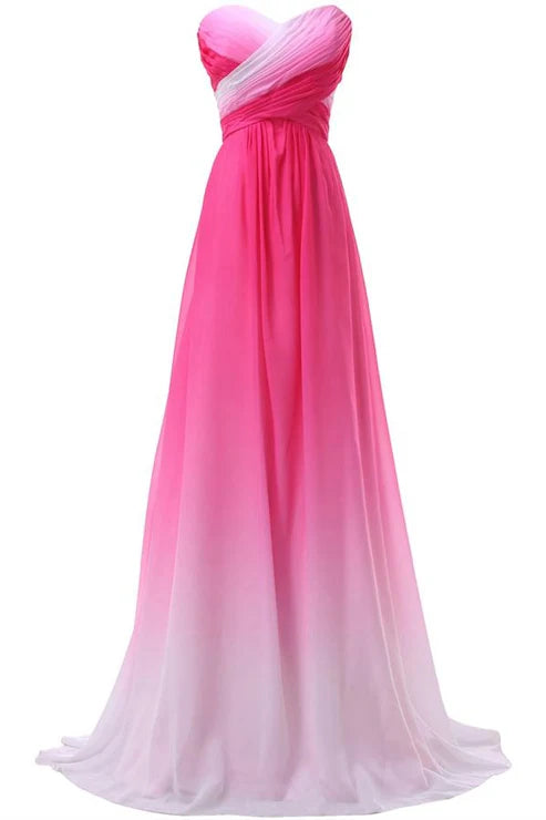 Elegant Strapless Sweetheart Gradient Chiffon Prom Dresses ﻿