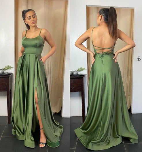 Robe de bal élégante à bretelles spaghetti et poche