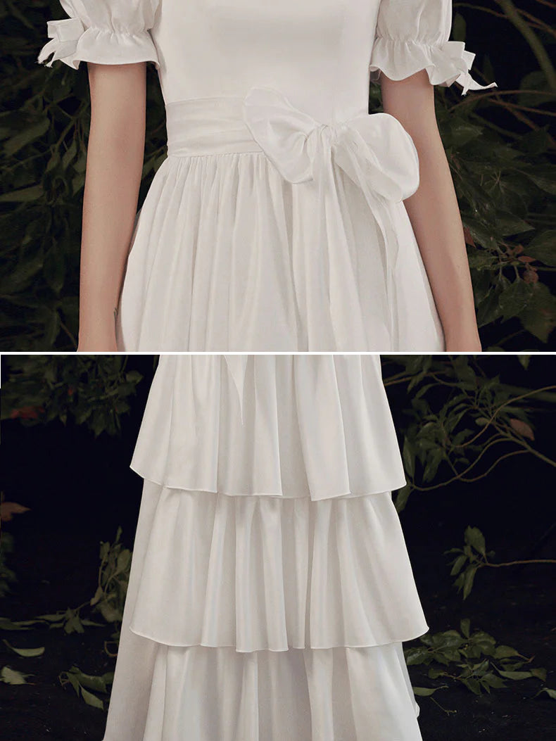 Robe de bal longue simple à manches courtes et coupe trapèze