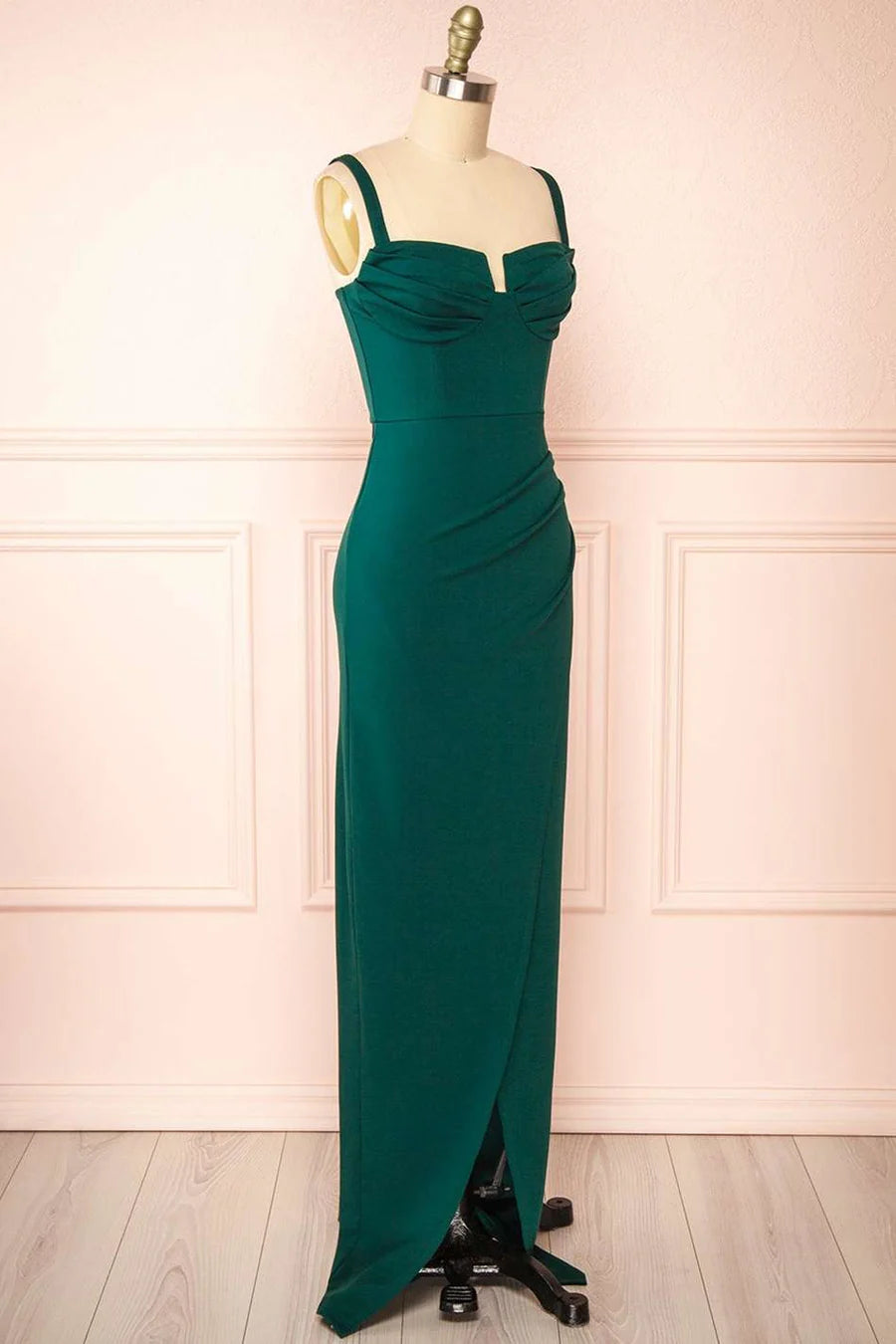 Square Neck Off Sleeves Corset Top Straps Prom Dress with Slit