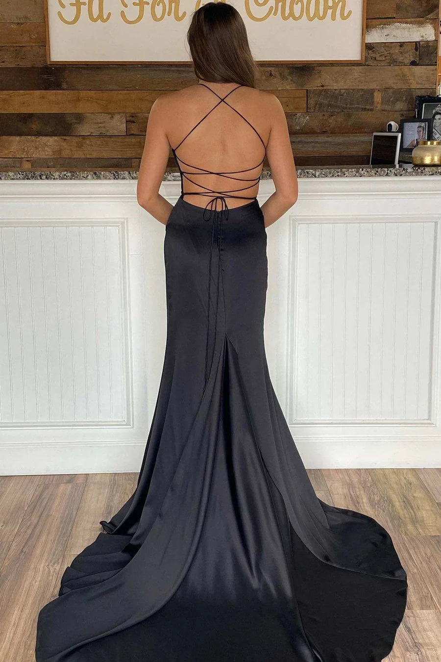 Lace-Up Prom Dress with Slit