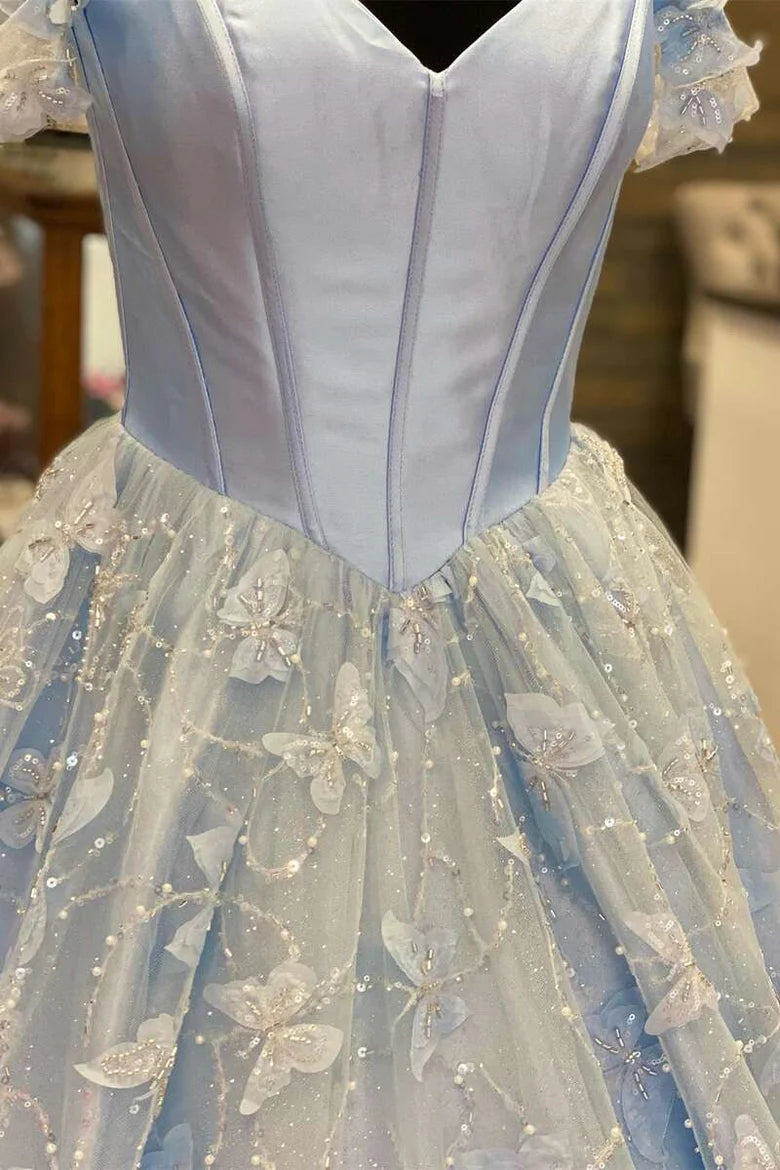 Robe de bal trapèze à épaules dénudées et décolleté en cœur