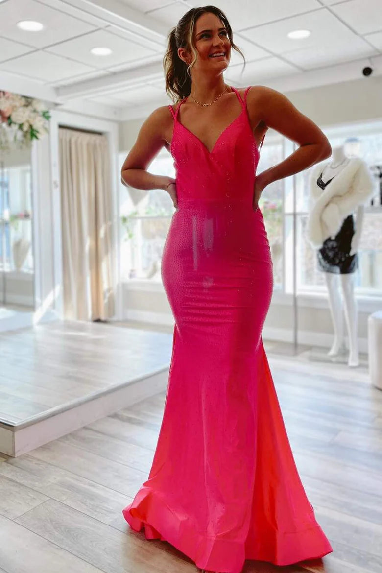 Double Straps Backless Trumpet Prom Dress