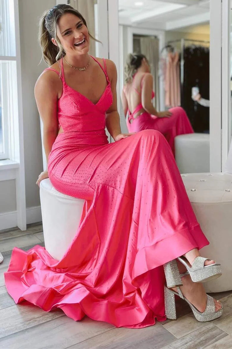 Double Straps Backless Trumpet Prom Dress