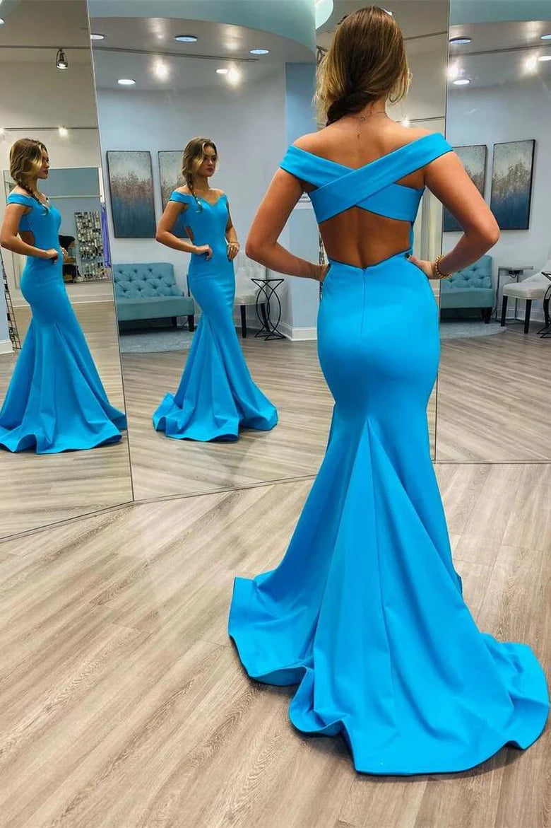 Elegant Off-the-Shoulder Backless Trumpet Prom Dress