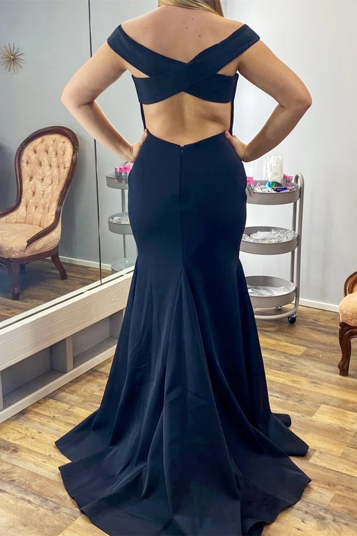 Elegant Off-the-Shoulder Backless Trumpet Prom Dress