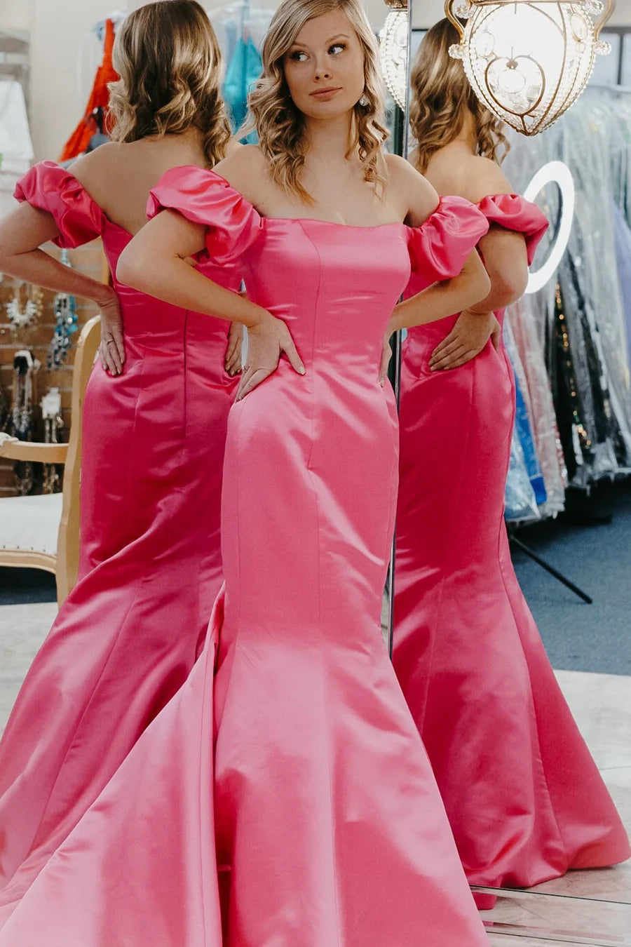 Off-the-Shoulder Puff Sleeve Trumpet Prom Dress