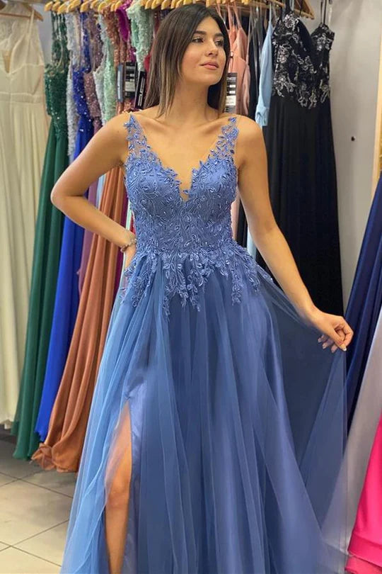 Robe de bal trapèze avec appliques en tulle et dentelle