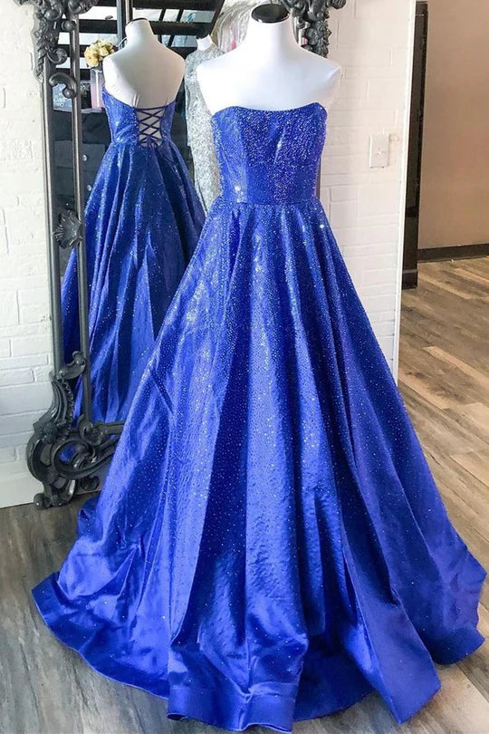 Robe de bal trapèze sans bretelles, longueur au sol, épaules dénudées