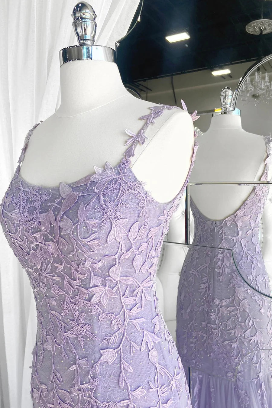 Elegant Lace Applique Trumpet  Prom Dress