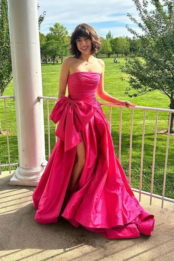 Prom Dress Stores Hot Pink High-low A-line Prom Dress Sweetheart Big Floppy Bow Off Shoulder Satin Evening Dress Formal Dress Dresses Evening Wear Formal Wear Dresses