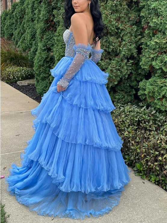 Sweetheart Tiered Prom Dress with Detachable Sleeves