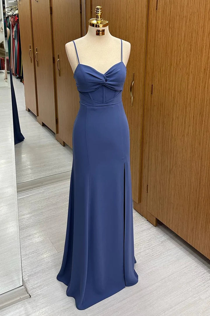 Twist-Front Prom Dress with Spaghetti Straps